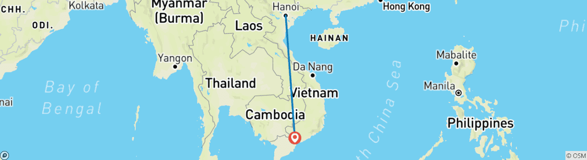 Image of a map showing the route of the tour