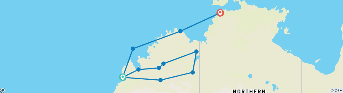 Image d'une carte montrant l'itinéraire du circuit