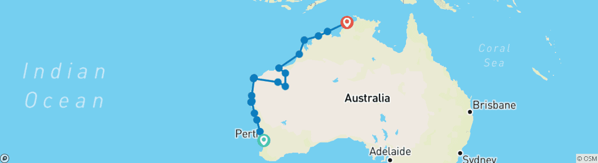 Image of a map showing the route of the tour