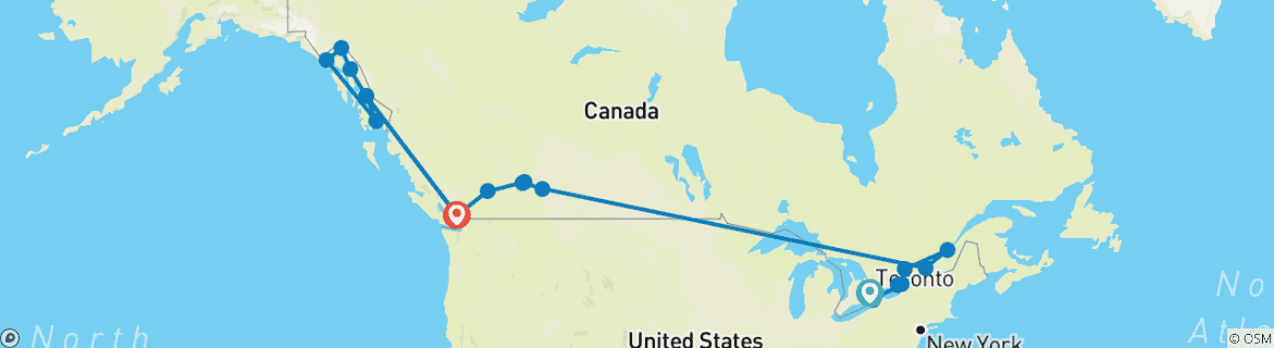 Image of a map showing the route of the tour