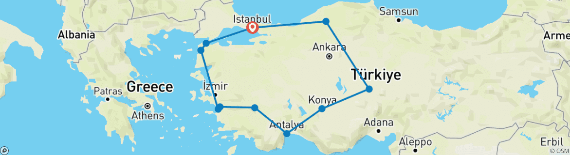 Image d'une carte montrant l'itinéraire du circuit