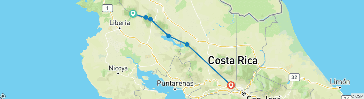 Image of a map showing the route of the tour