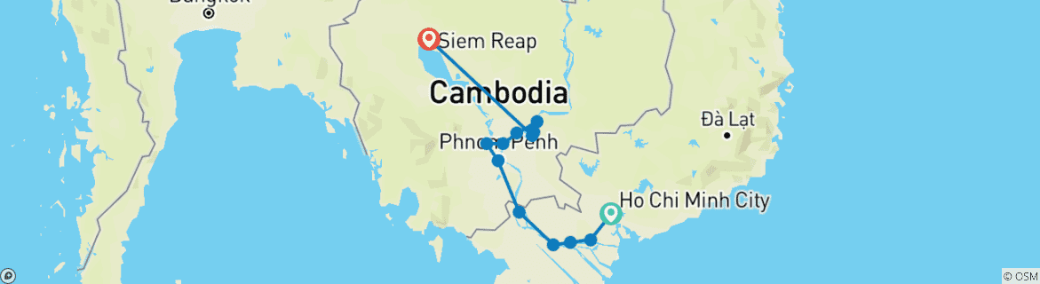 Image of a map showing the route of the tour