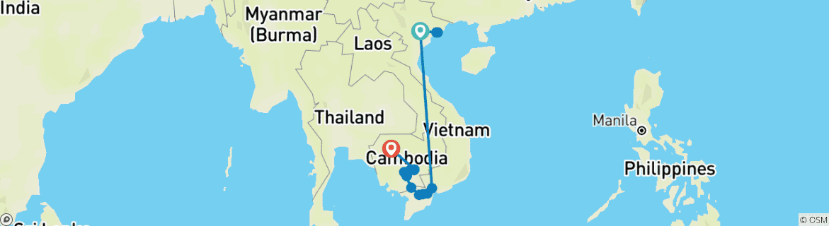 Image of a map showing the route of the tour