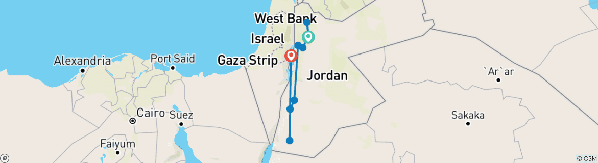 Image of a map showing the route of the tour