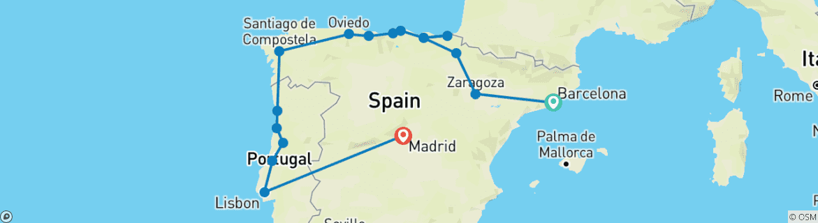 Image d'une carte montrant l'itinéraire du circuit