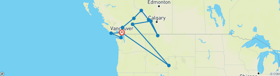 Image of a map showing the route of the tour