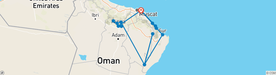 Image of a map showing the route of the tour