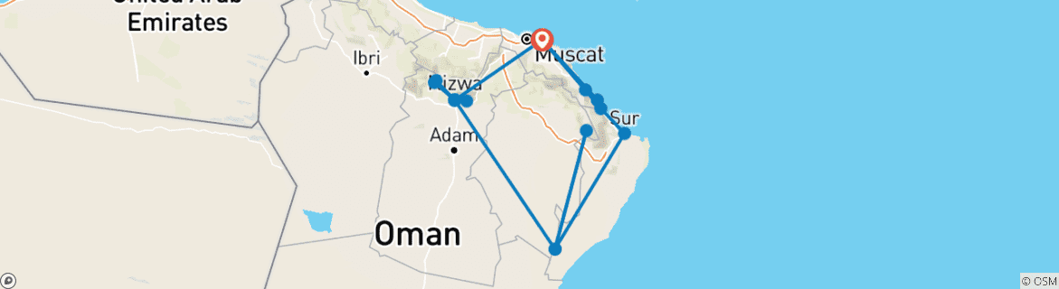 Image of a map showing the route of the tour