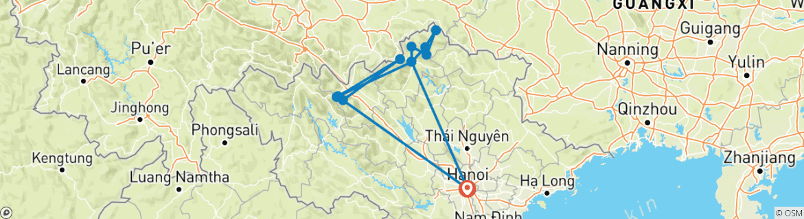 Image d'une carte montrant l'itinéraire du circuit
