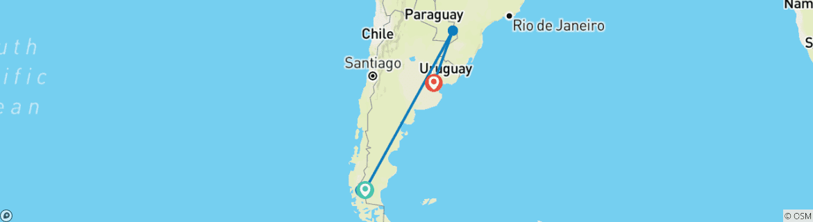 Image of a map showing the route of the tour
