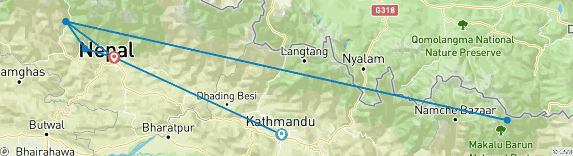 Image of a map showing the route of the tour