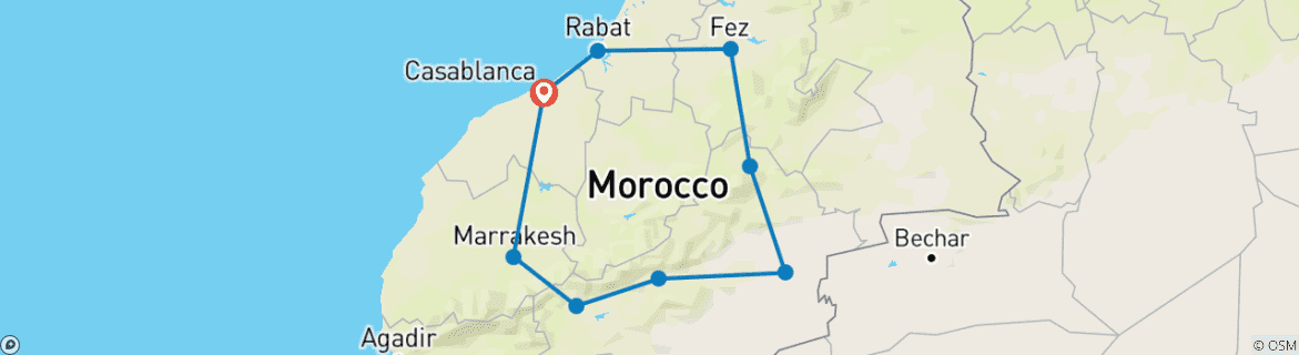 Image d'une carte montrant l'itinéraire du circuit