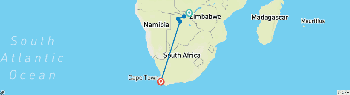 Image of a map showing the route of the tour