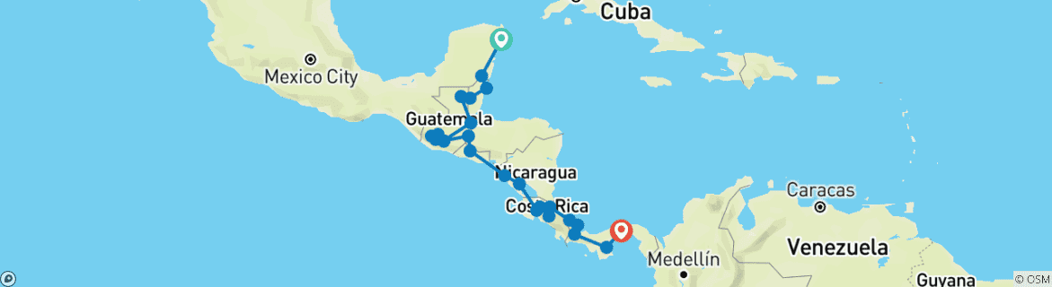 Image d'une carte montrant l'itinéraire du circuit