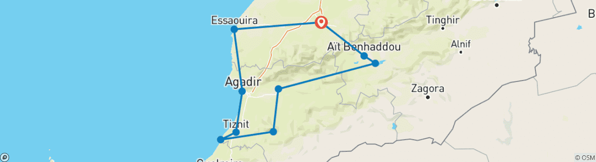 Foto van een kaart met de route van de rondreis