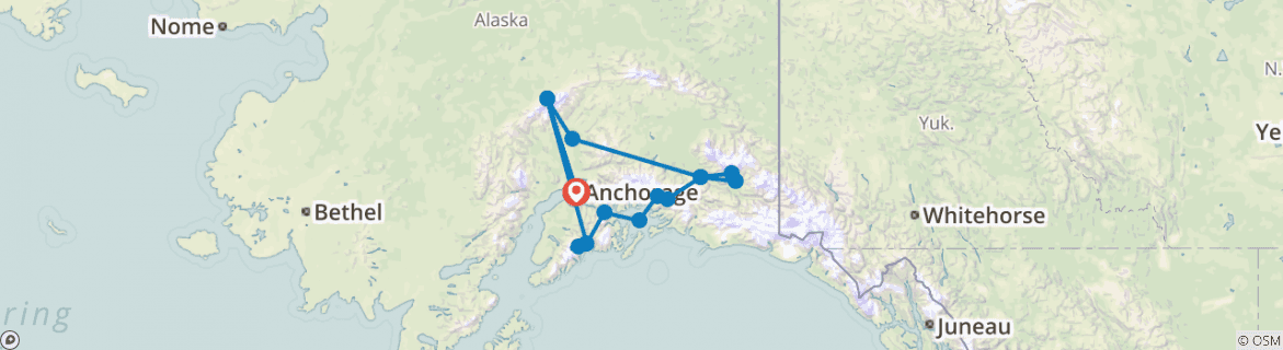 Image of a map showing the route of the tour