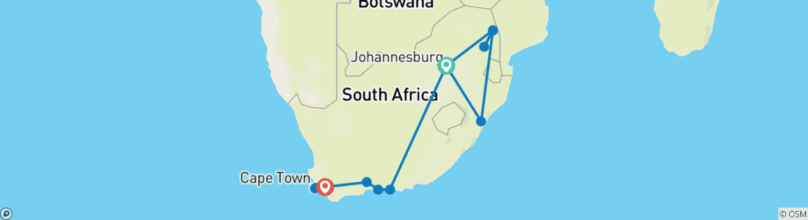 Image of a map showing the route of the tour