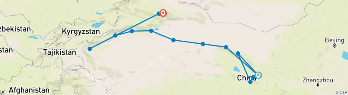 Image of a map showing the route of the tour