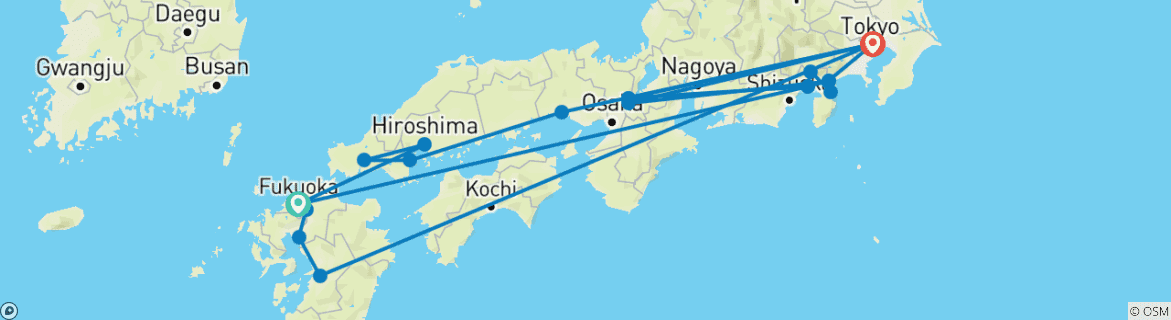 Image of a map showing the route of the tour