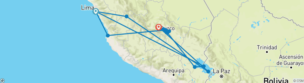 Image of a map showing the route of the tour