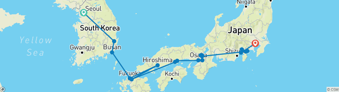 Image of a map showing the route of the tour