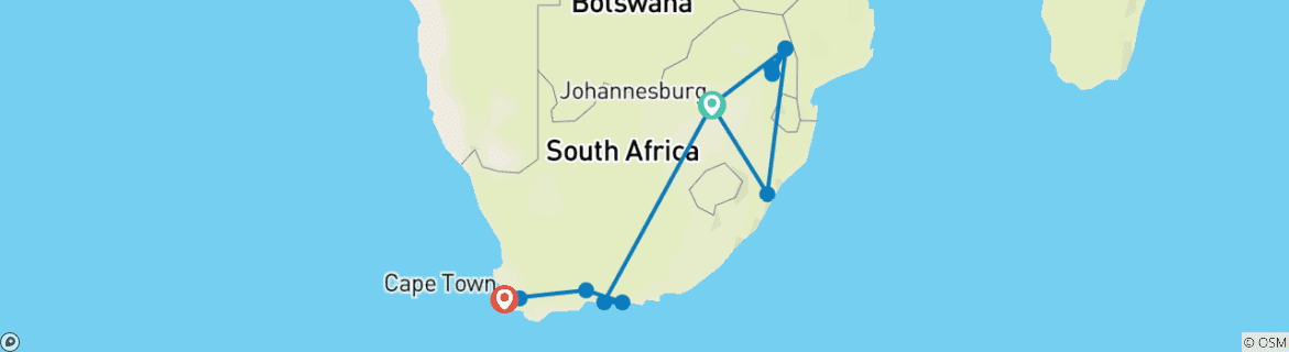 Image of a map showing the route of the tour