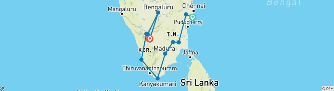 Image of a map showing the route of the tour