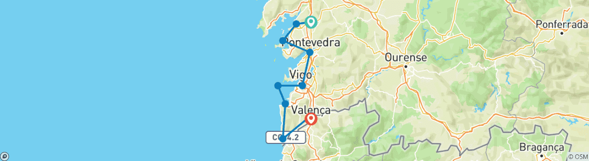 Image d'une carte montrant l'itinéraire du circuit