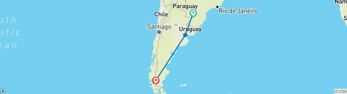 Image of a map showing the route of the tour