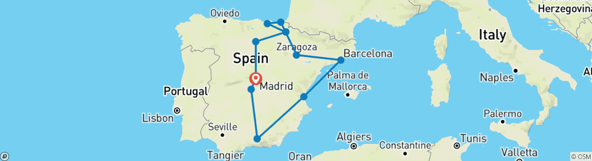 Image d'une carte montrant l'itinéraire du circuit