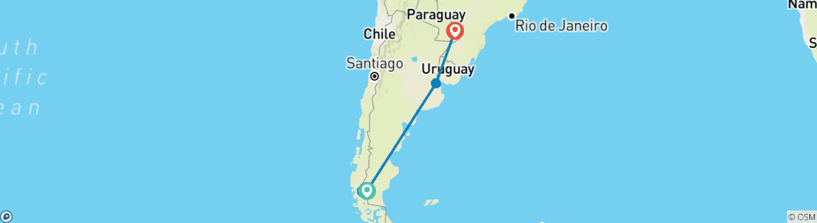 Image of a map showing the route of the tour