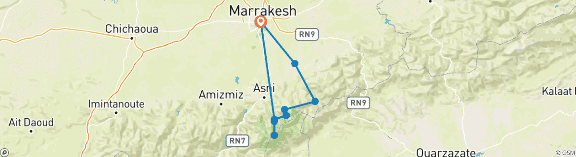 Image of a map showing the route of the tour