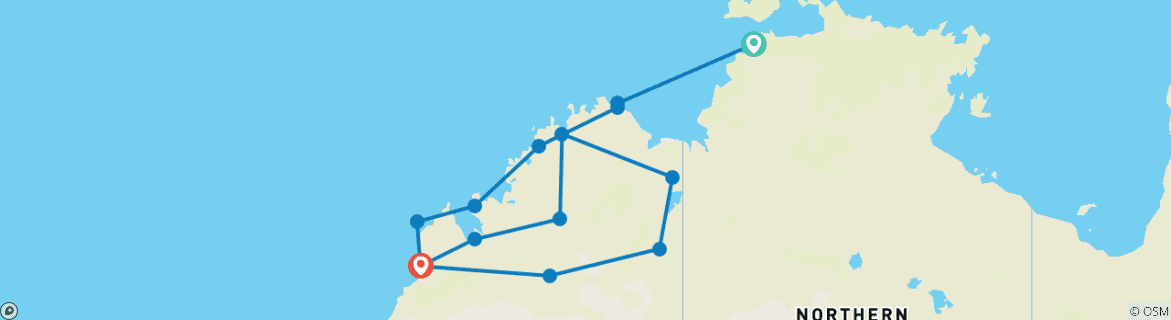 Image of a map showing the route of the tour