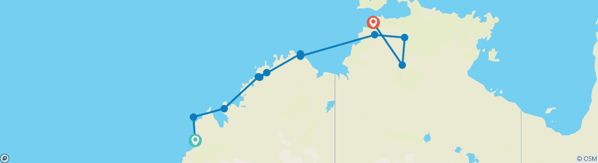 Image of a map showing the route of the tour