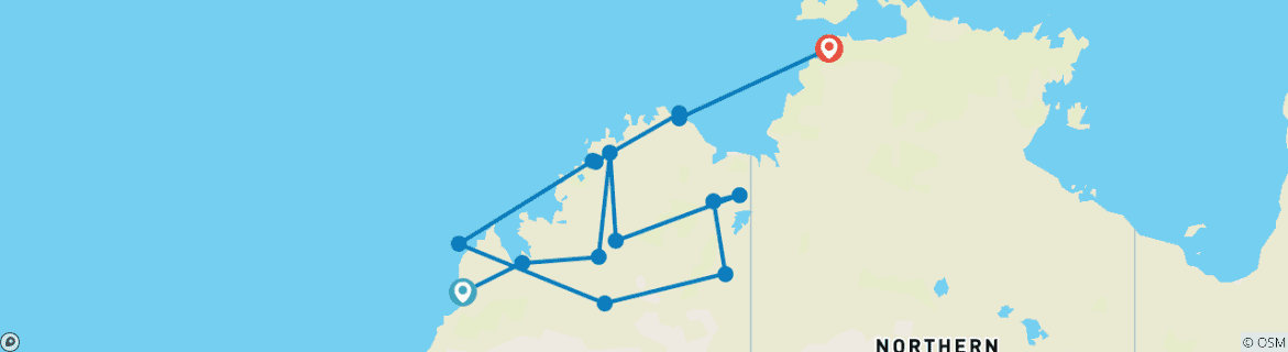 Image d'une carte montrant l'itinéraire du circuit