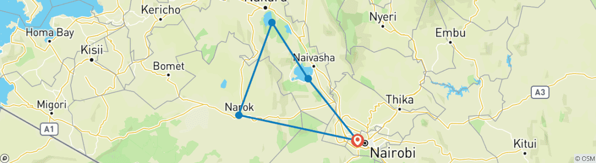 Image d'une carte montrant l'itinéraire du circuit