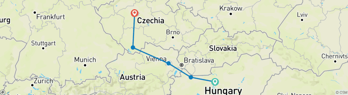 Image of a map showing the route of the tour