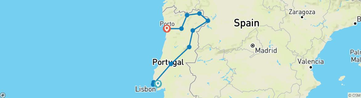 Image of a map showing the route of the tour