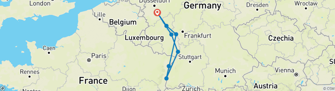 Image d'une carte montrant l'itinéraire du circuit