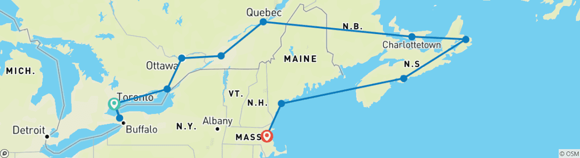 Image d'une carte montrant l'itinéraire du circuit