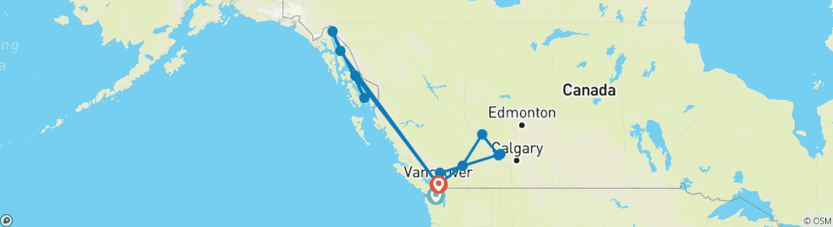 Image of a map showing the route of the tour