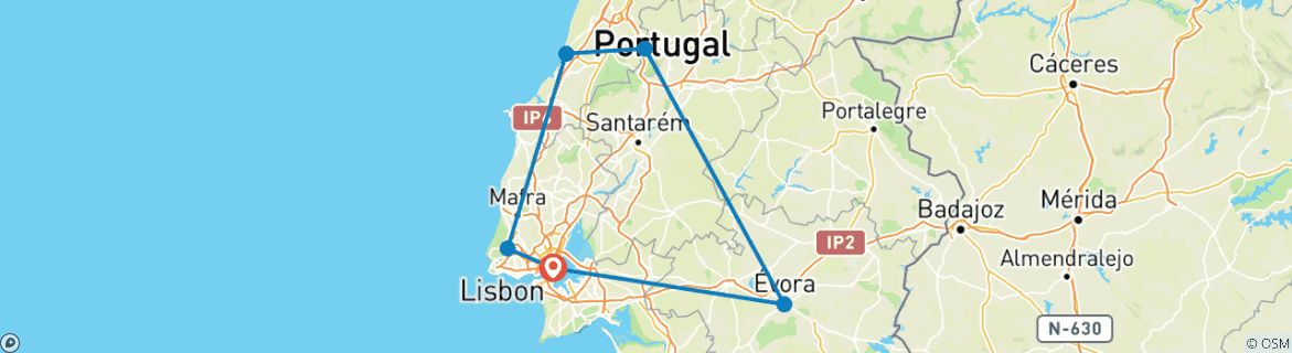 Image of a map showing the route of the tour