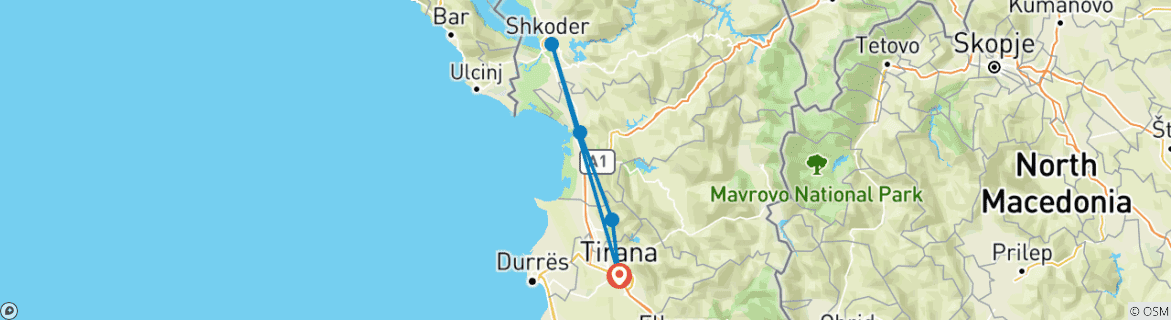 Image d'une carte montrant l'itinéraire du circuit