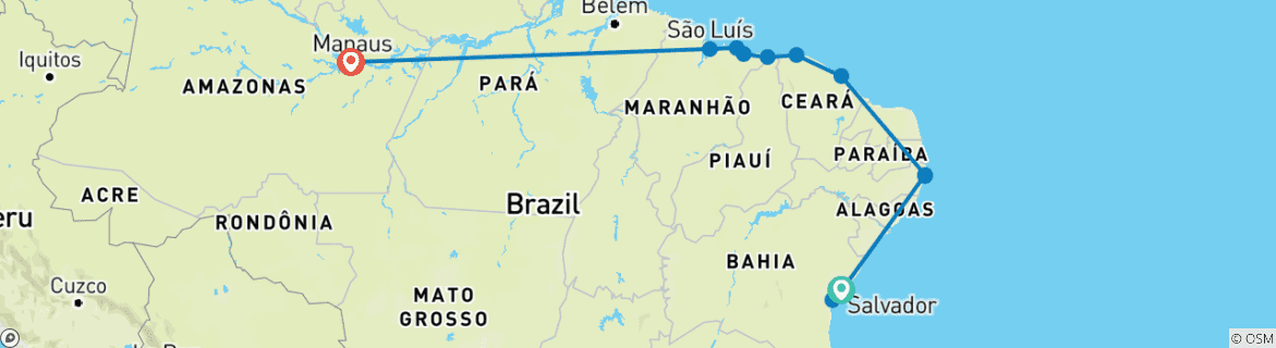 Karte mit der Reiseroute