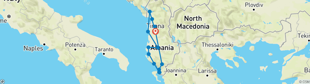 Image of a map showing the route of the tour