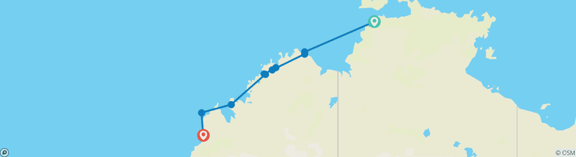 Image of a map showing the route of the tour