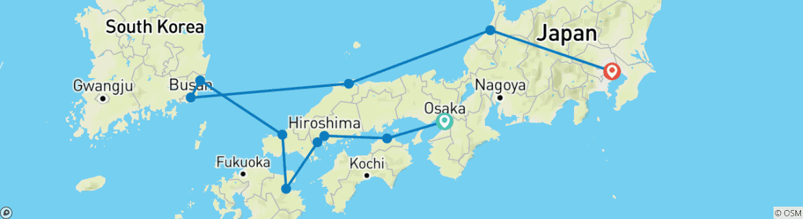 Image of a map showing the route of the tour