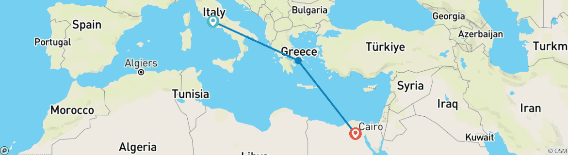 Image of a map showing the route of the tour