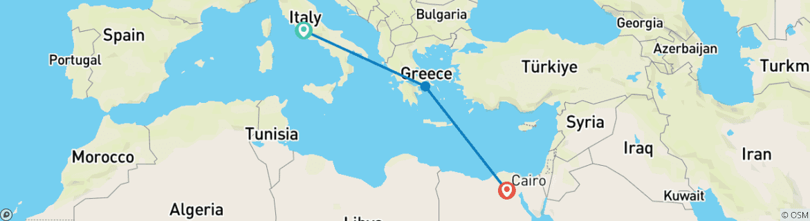 Image of a map showing the route of the tour